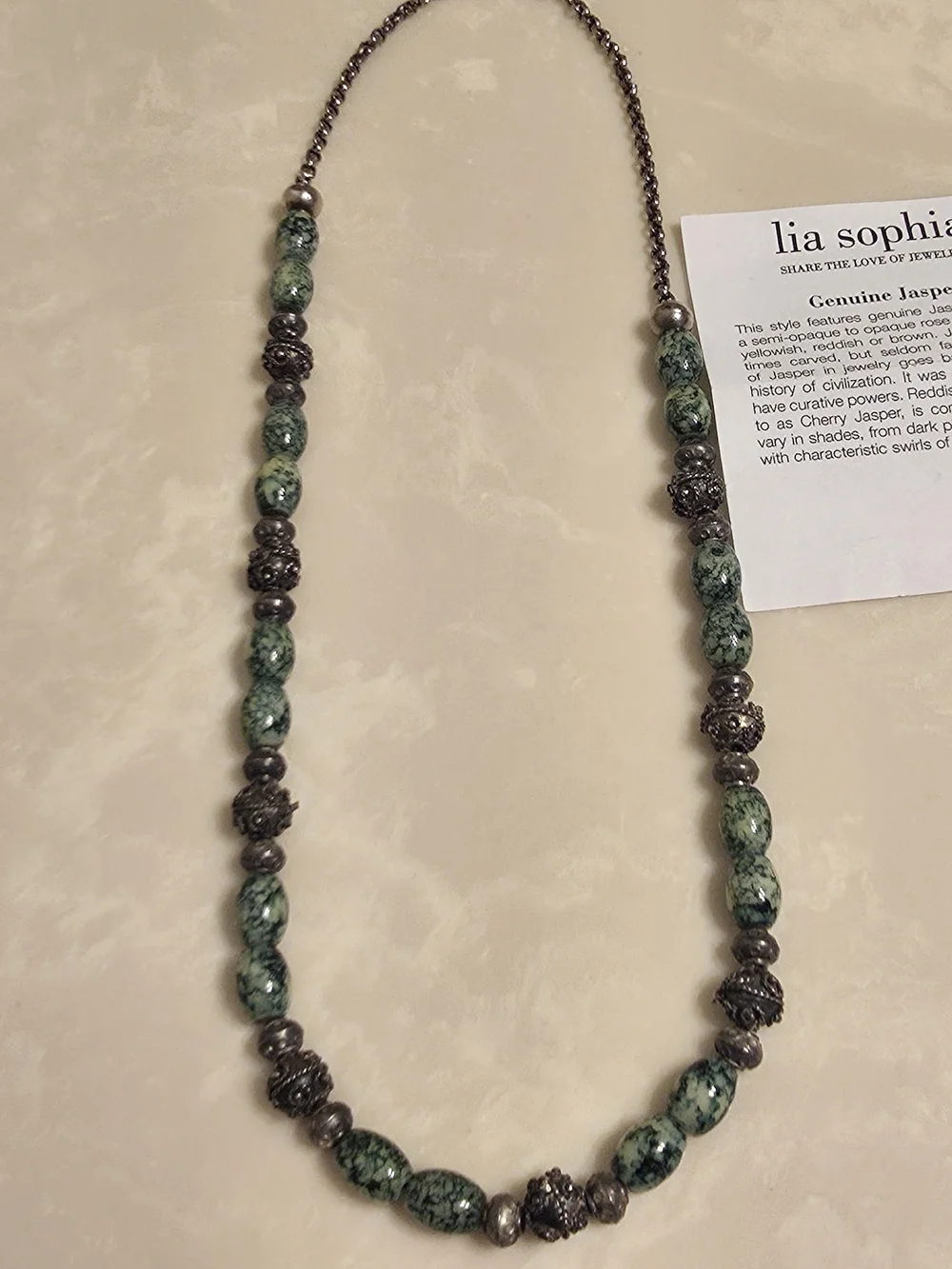 lia sophia Green Jasper Beaded Necklace